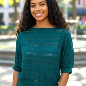 (B-61)Express Women’s XS‎ Green Open Knit Sweater Short Sleeve 100% Rayon Lightw